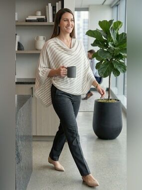 Banana Republic White and Gray Striped Shall/Poncho